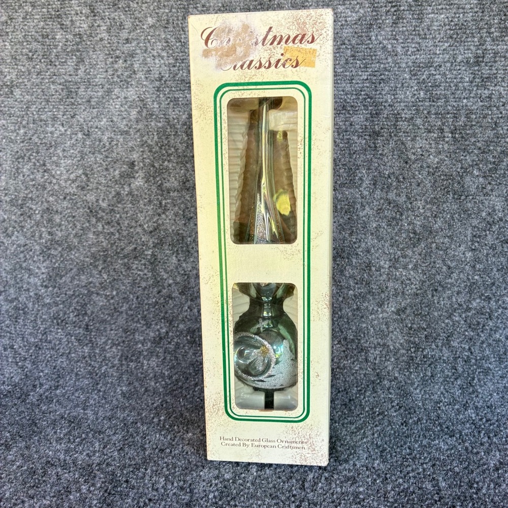 Vtg Christmas Classics Glass Tree Topper Hand Decorated Made in Romania Green - Picture 2 of 16